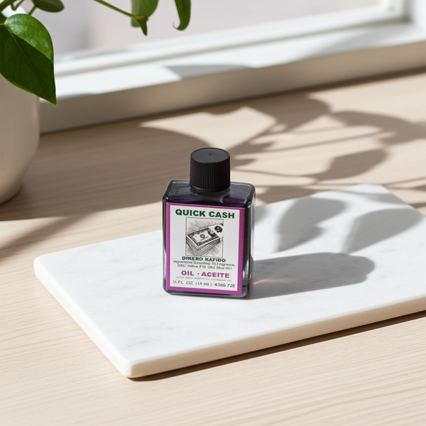 Quick Cash Wish Oil bottle for money drawing, prosperity rituals, and candle dressing use.