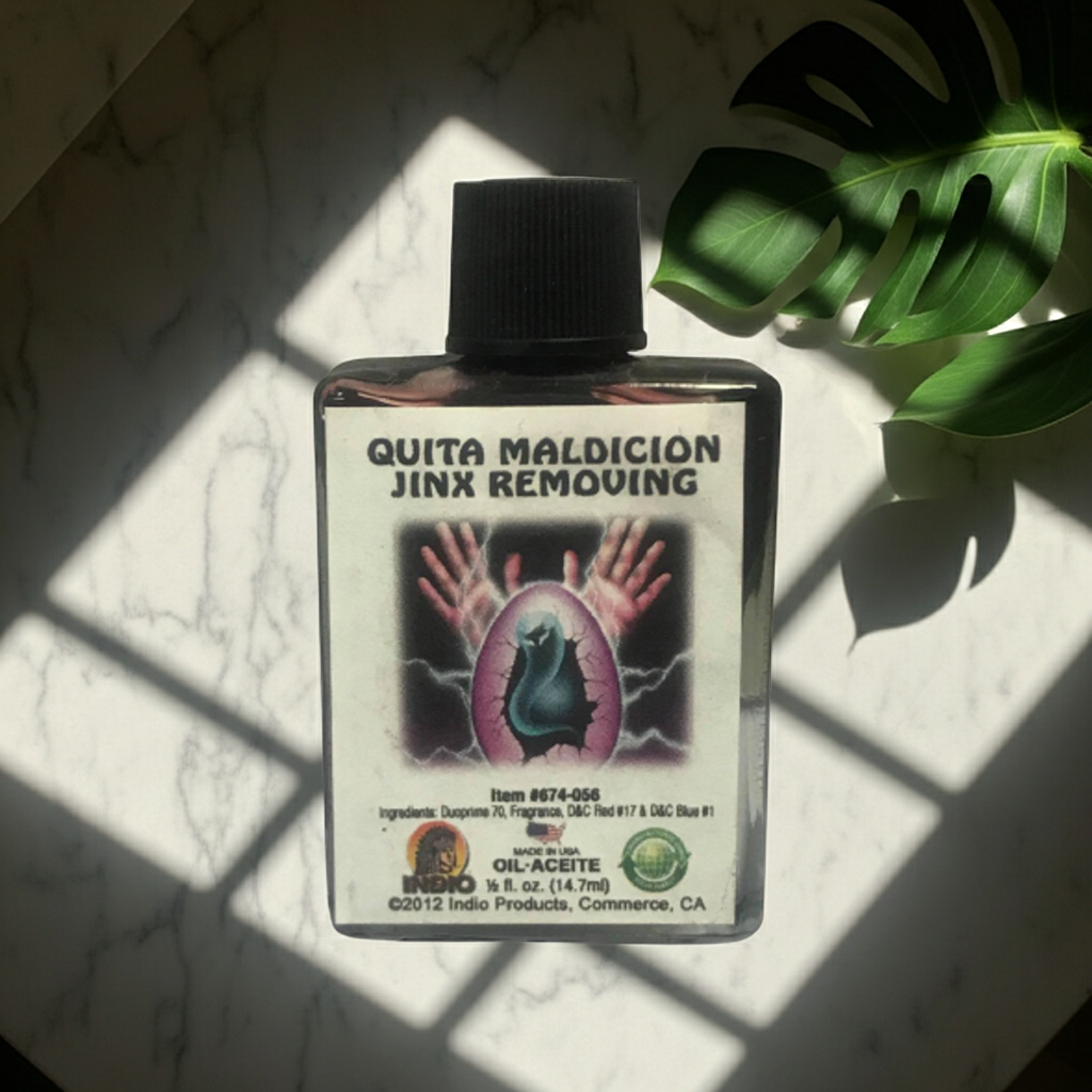 Quita Maldicion Jinx Removing Wish Oil bottle for removing negativity, uncrossing rituals, and spiritual protection.