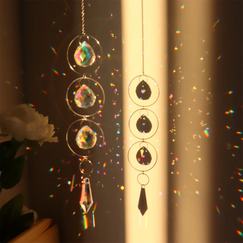 Crystal Prism Sun Catcher Wind Chime crystal hanging decor for creating rainbow light effects, meditation spaces, and room decoration.