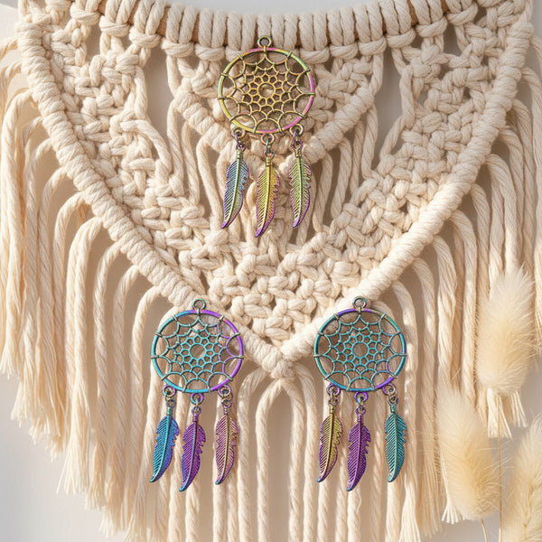 Rainbow Dreamcatcher alloy charms for jewelry making, bracelet design, and DIY craft projects.