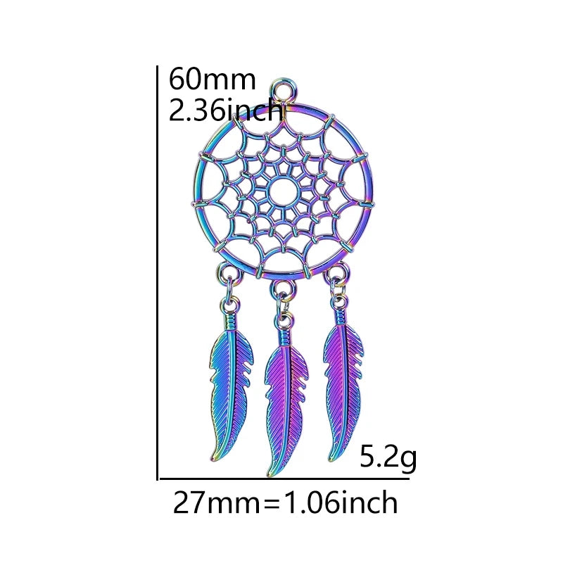 Rainbow Dreamcatcher charm pendants for necklace making, earring design, and handmade accessories.