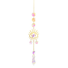 Rainbow maker prism suncatcher with octagon crystal strands for sunlight refraction, colorful room accents, and window display.