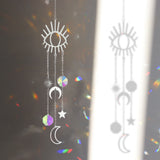 Rainbow prism dream catcher crystal wind chimes hanging ornament for creating colorful reflections, soothing decor, and meditation space styling.
