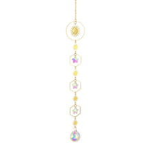 Rainbow prism window hanger with octagon bead garland for sun-catching, light reflection, and elegant home decoration.