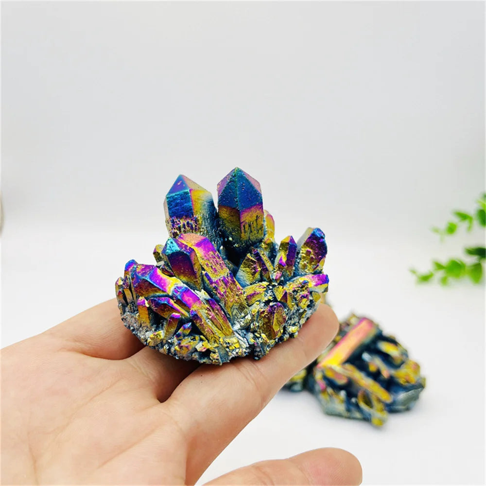 Rainbow Titanium Quartz Crystal Cluster for meditation, home décor, and crystal collecting.