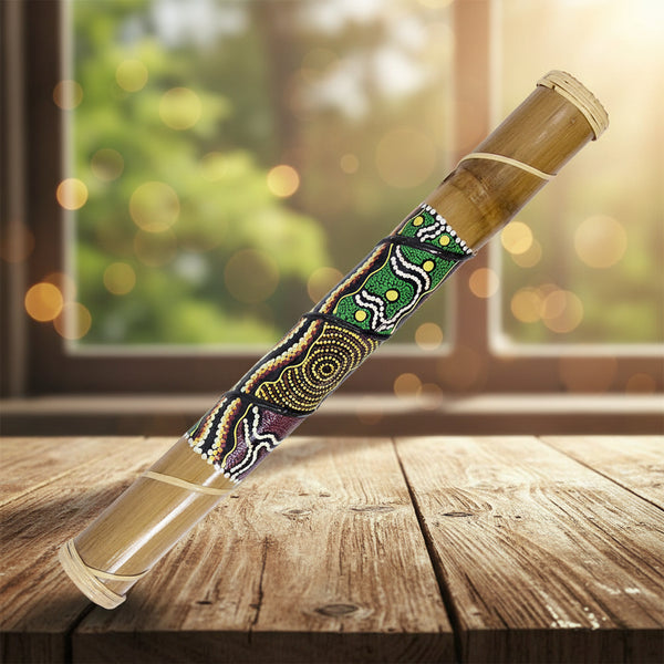 Rainstick large dot-painted percussion instrument for meditation music, sound rituals, and decorative display.