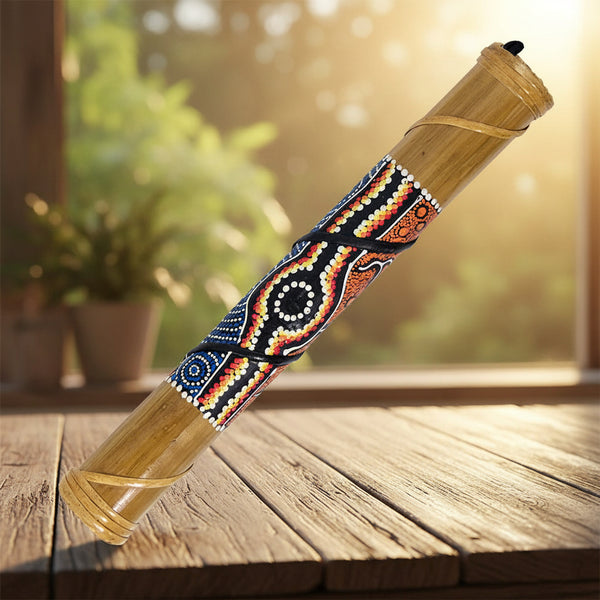 Rainstick small dot-painted percussion instrument for meditation music, sound rituals, and decorative display.