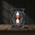 Ram Gargoyle hourglass decor piece for gothic home styling, shelf display, and dark fantasy room accents.