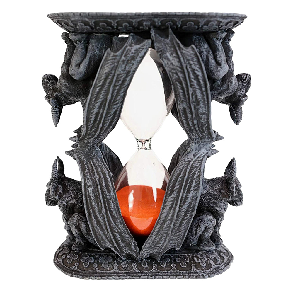 Ram Gargoyle hourglass decor piece for gothic home styling, shelf display, and dark fantasy room accents.