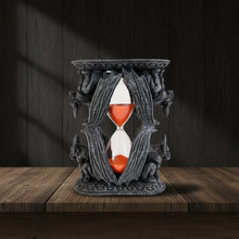 Ram Gargoyle hourglass decor piece for gothic home styling, shelf display, and dark fantasy room accents.