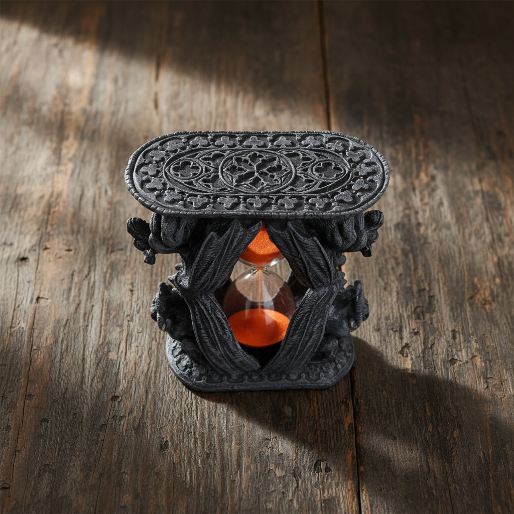 Ram Gargoyle sand timer sculpture for gothic desk decor, study room accents, and decorative timekeeping display.