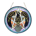 Raven flying glass suncatcher for window display, light-catching decor, and gothic-themed styling.