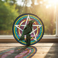 Raven glass suncatcher for window display, light-catching decor, and gothic-themed styling.
