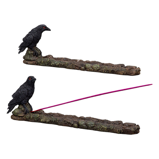 Raven incense holder set of two for stick incense burning, altar decor, and gothic-themed styling.
