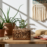 Raven & Pentagram carved round top wood box for storing jewelry, keepsakes, and ritual tools.