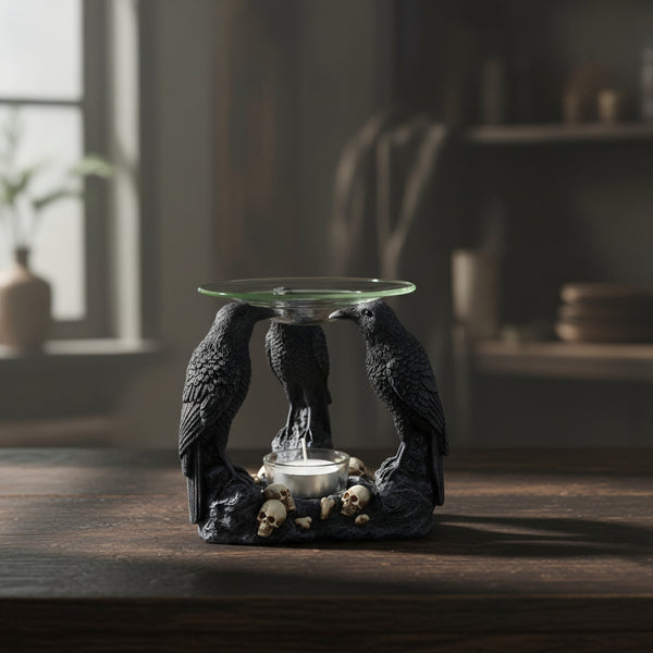 Ravens oil burner for essential oil warming, aromatherapy, and altar decor.