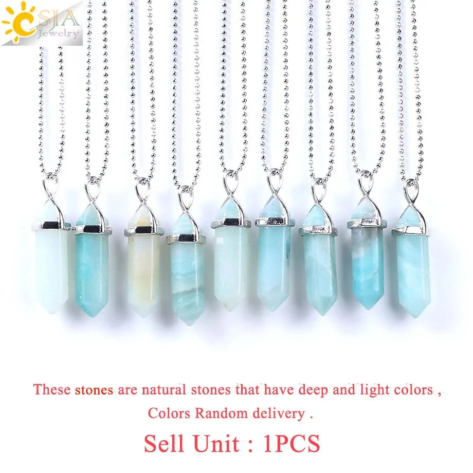 Raw look hexagonal bullet crystal necklace pendant for natural crystal styling, spiritual wear, and casual fashion use.