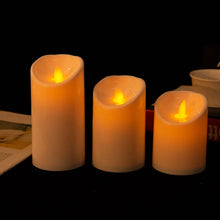 Realistic flameless pillar candles with flickering moving wick for cozy room décor, evening ambiance, and event styling.