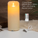Realistic flameless USB-C pillar candle for candle-style glow, bedroom decor, and worry-free indoor lighting.