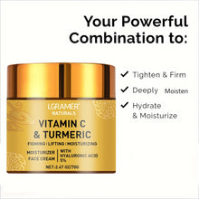REAROYA Turmeric Vitamin C Retinol Moisturizer gold jar with product information on a white background.