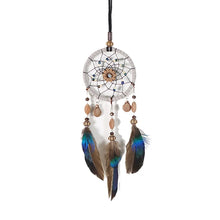 Rearview mirror dream catcher with natural feathers for car interior decoration, energy balance, and protective travel use.
