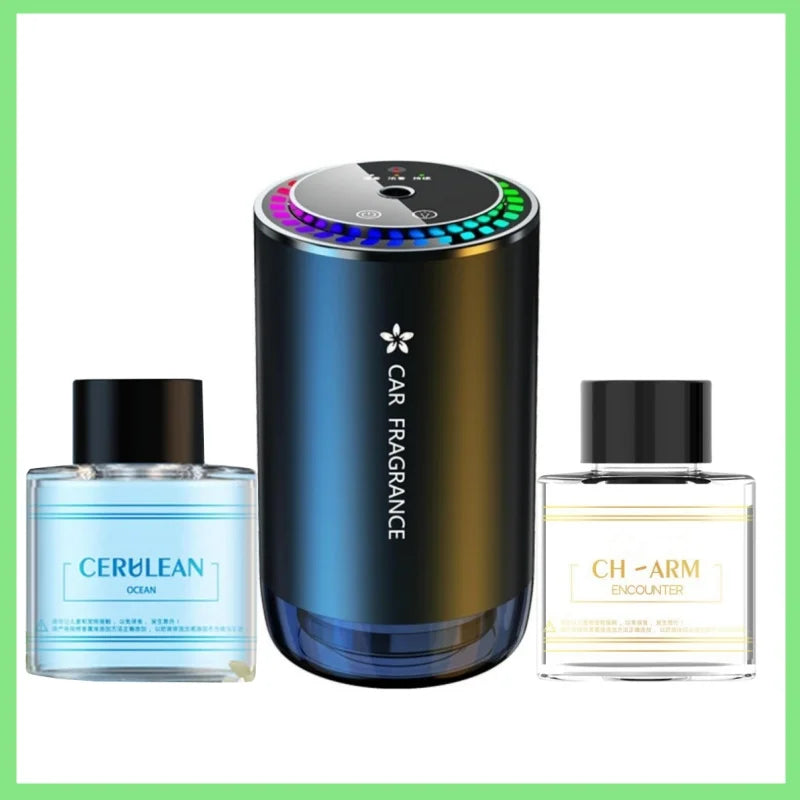 Rechargeable car aroma diffuser with projector light for refreshing vehicle air and creating a relaxing interior mood.