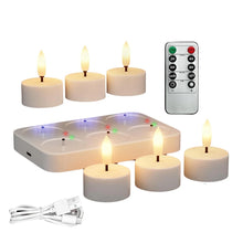 Rechargeable Flameless Tea Lights with Remote set for remote-controlled dimming, party lighting, and home ambiance.