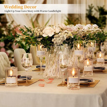 Rechargeable Flameless Tea Lights with Remote centerpiece for wedding receptions, bridal showers, and floral table decor.