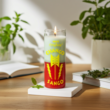 CHANGO-ORISHAS red and white 7 day candle in glass jar for prayer, offering rituals, and sacred space use.