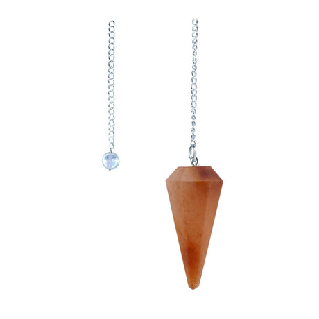 Red aventurine 6-sided faceted pendulum on a 9-inch chain for dowsing