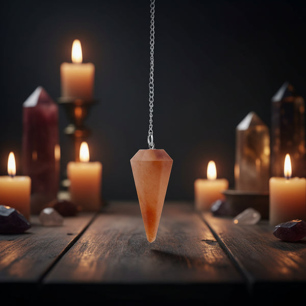 Red aventurine 6-sided faceted pendulum on a 9-inch chain for dowsing