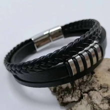 Red black bold style leather cuff bracelet for standout fashion, nightlife looks, and punk-inspired accessorizing.