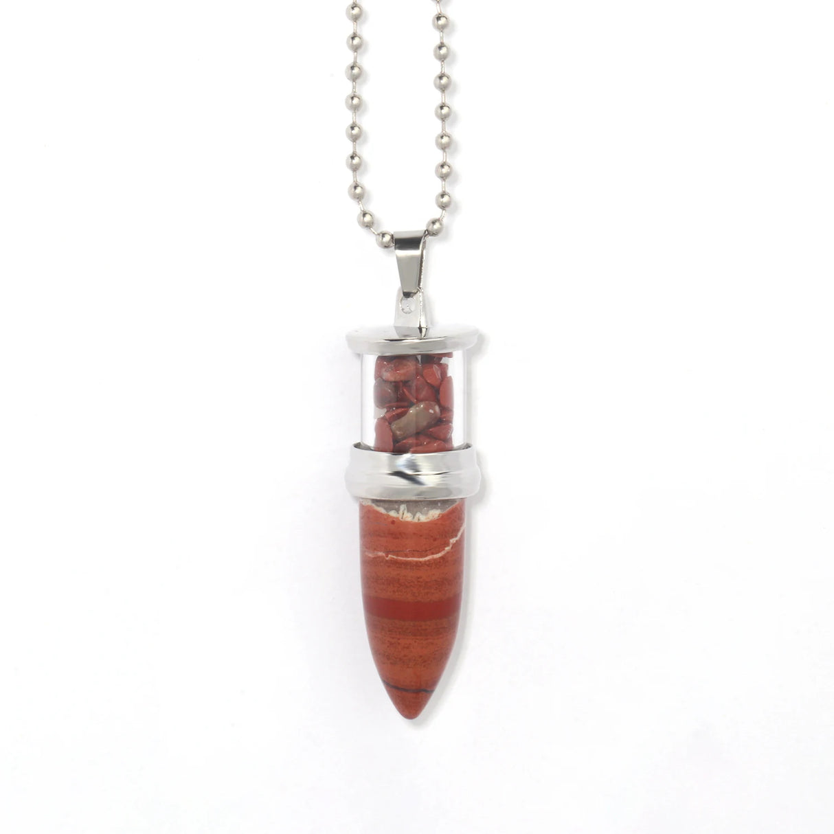 Red Jasper pendant necklace with Tree of Life design and chain for gemstone jewelry use, grounding energy, and personal styling.
