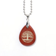 Red Jasper wire wrapped Tree of Life necklace with chain for crystal fashion wear, meditation, and spiritual use.
