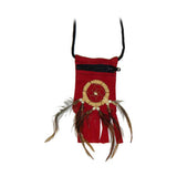 Red pouch dream catcher for carrying small items, dreamwork, and protective charm use.