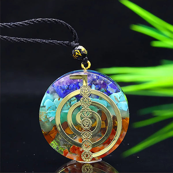 Reiki Cho Ku Rei 7-Chakra orgone pendant for energy balancing, chakra alignment, and daily spiritual protection.