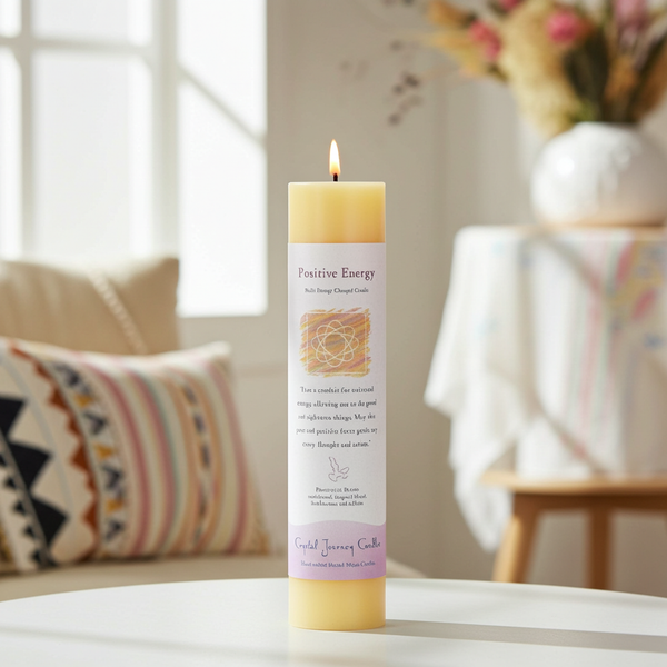 Reiki Herbal Pillar Candle Positive Energy pillar candle for energy cleansing, uplifting rituals, and positive intention setting.