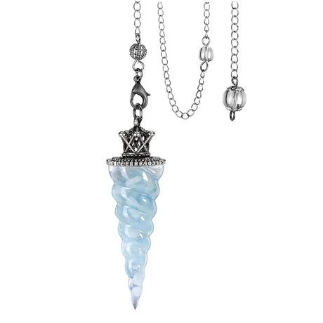 Resin 7-Chakra Aquamarine Crystal Pendulum dowsing pendulum for chakra balancing, spiritual guidance, and divination use.