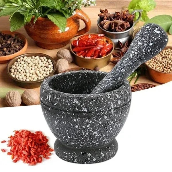 Resin mortar and pestle set spice grinder for crushing herbs, spices, and seasonings in everyday cooking.