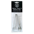 Resin and powder tong and spoon set front view for handling incense resin, herbs, and charcoal safely.