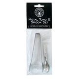 Resin and powder tong and spoon set front view for handling incense resin, herbs, and charcoal safely.