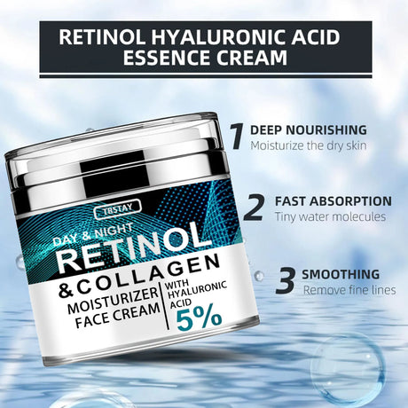 Retinol and Collagen Face Cream moisturizer for smoothing skin texture, hydrating the face, and daily skincare use.