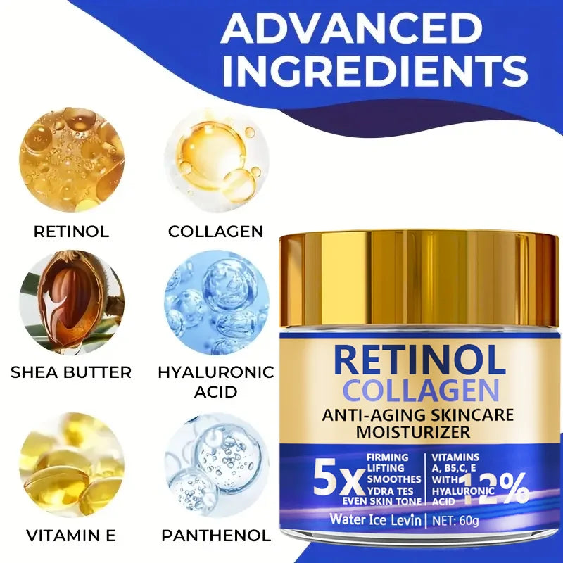 Retinol & Collagen moisturizing face cream jar for restoring softness, improving elasticity, and daily facial care.