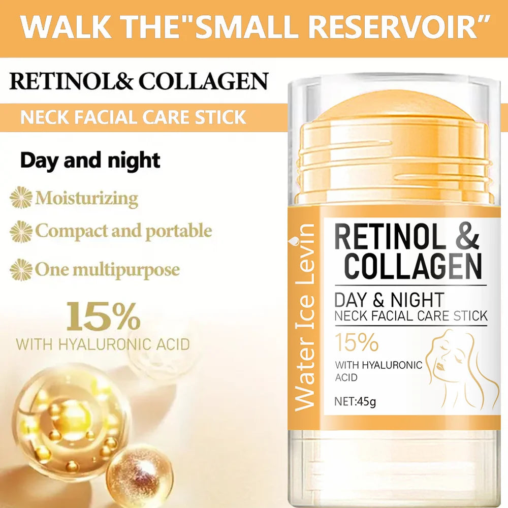 Retinol & Collagen skin firming care stick for smoothing, hydrating, and day and night facial and neck care.