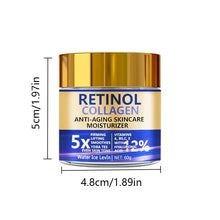 Retinol & Collagen face cream jar with hyaluronic acid for moisturizing, improving skin firmness, and softening fine lines.