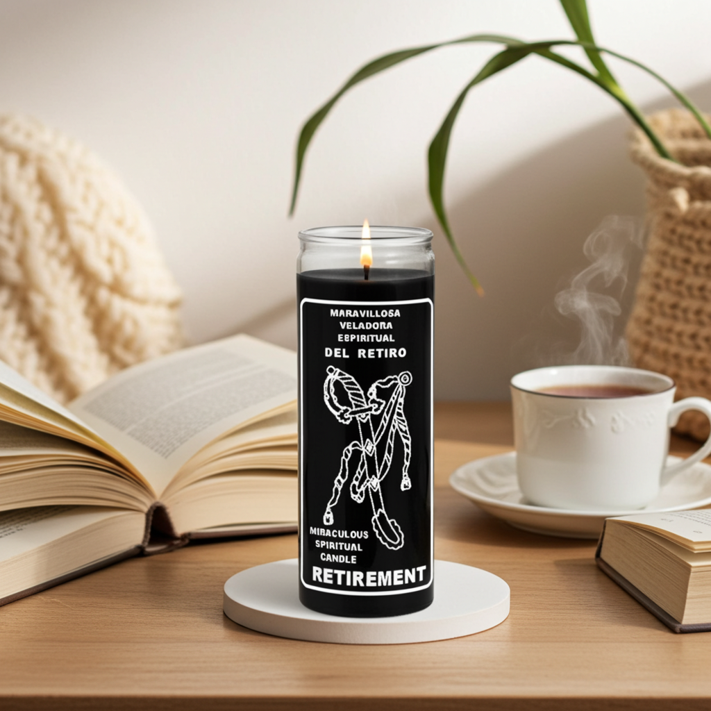 Retirement black 1 color 7 day candle glass jar candle for retirement rituals, intention setting, and spiritual candle work.