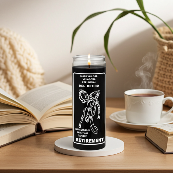 Retirement black 1 color 7 day candle glass jar candle for retirement rituals, intention setting, and spiritual candle work.