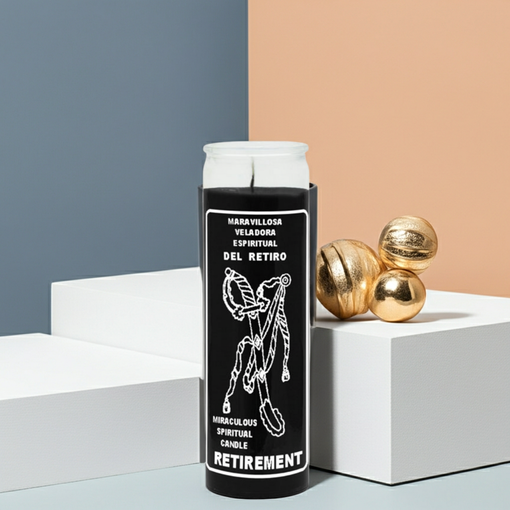 Retirement prayer black 7 day candle jar candle for blessing retirement goals, meditation, and ceremonial use.