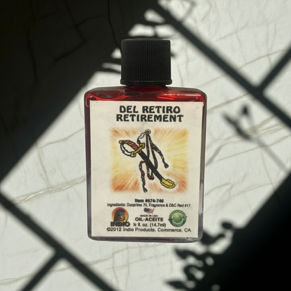Del Retiro Retierment Wish Oil bottle for retirement ceremonies, blessing work, and manifestation use.