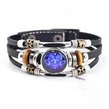 Twelve Constellations retro astrology leather bracelet for horoscope-themed outfits, daily styling, and symbolic jewelry wear.